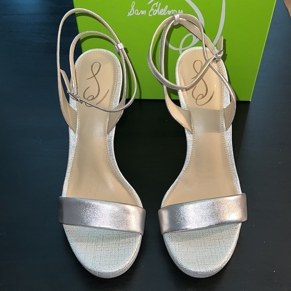 Sam Edelman Jade soft silver leaf ankle strap sandals Sz 10.5 heels new - Picture 8 of 13
